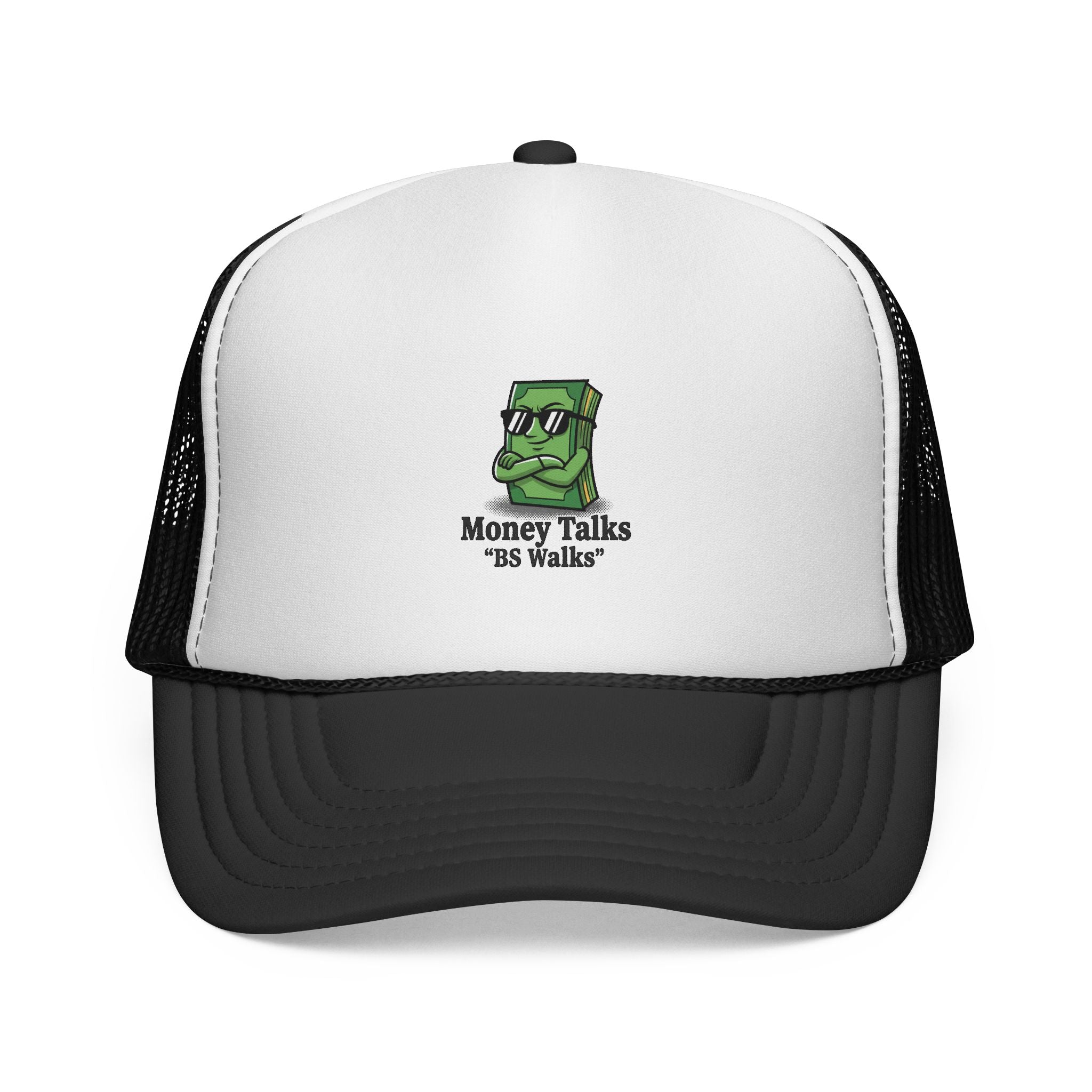 Trucker Cap — 'Money Talks, 5 Walks' Cartoon Cash Graphic